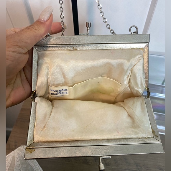 Vintage Beaded Cocktail / Evening Bag - white ivory and Silver-vintage condition - Picture 5 of 6